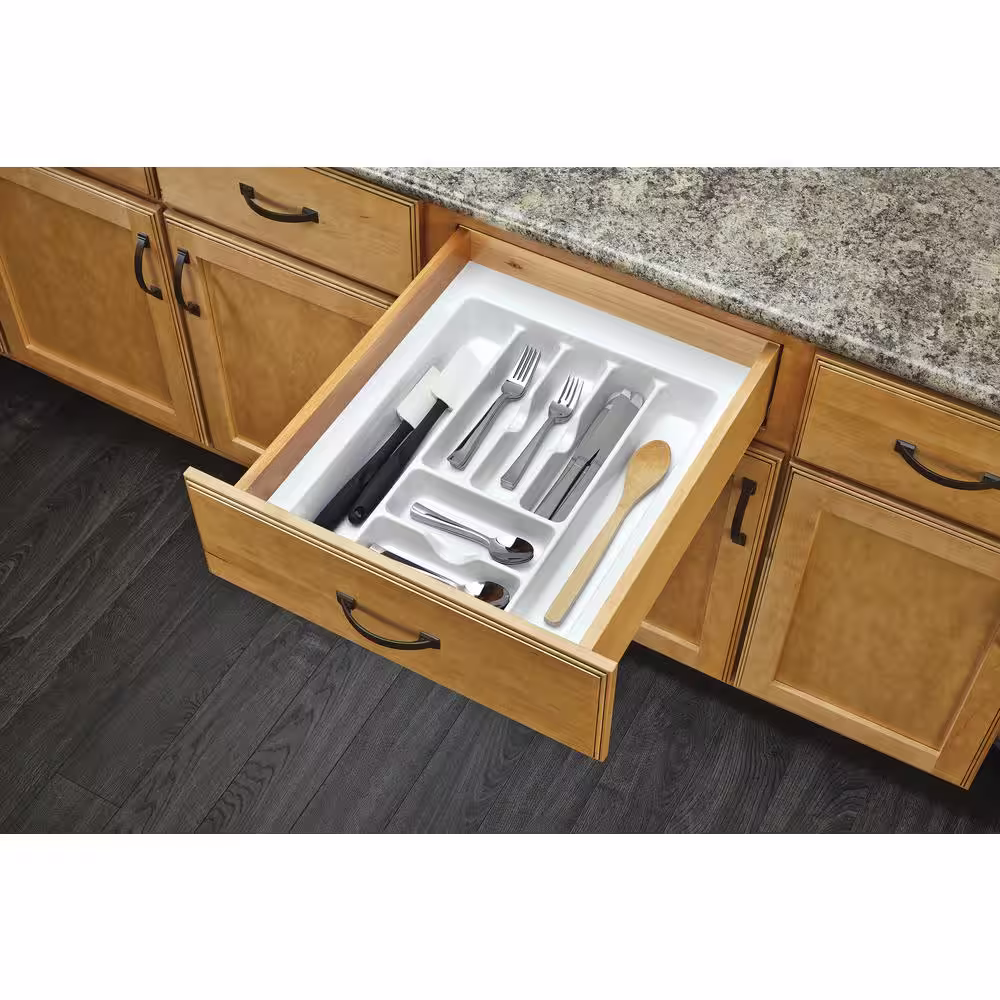 Rev-A-Shelf 2.375 in. H x 17.5 in. W x 21.25 in. D Large White Cutlery Tray Drawer Insert