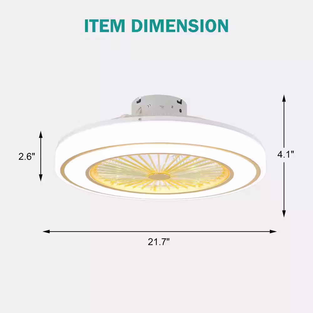 Oaks Aura 20in.LED Indoor White Bladeless Smart App Control Enclosed Low Profile Ceiling Fan With Light,Flush Mount Ceiling Fan