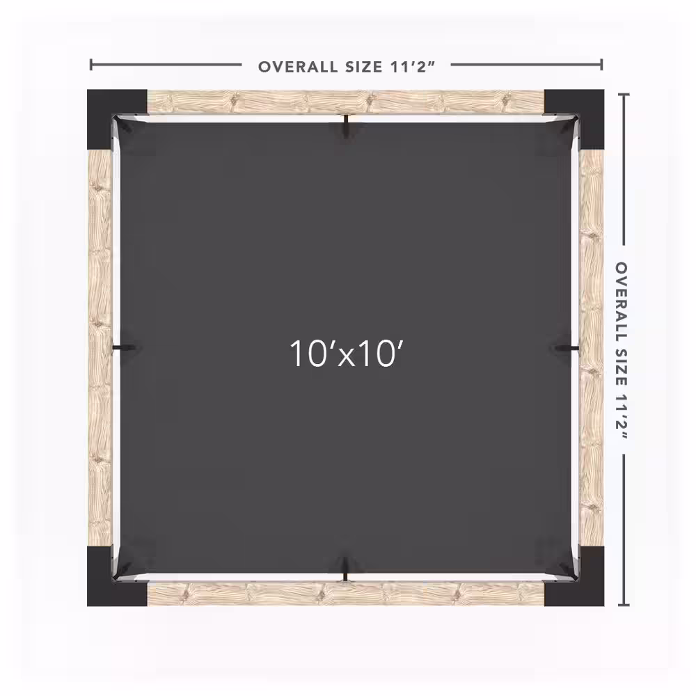 TOJA GRID 10 ft. L x 10 ft. W Pergola Kit with 4x4 KNECT Post Wall and White Shade Sail for 6x6 Wood Posts