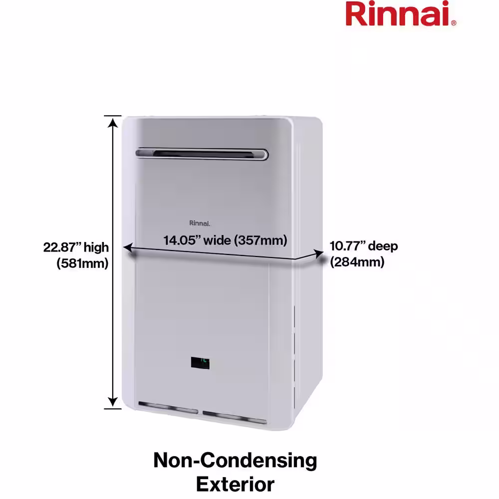 Rinnai High Efficiency Non-Condensing 9.8 GPM Residential 199,000 BTU Exterior Propane Gas Tankless Water Heater
