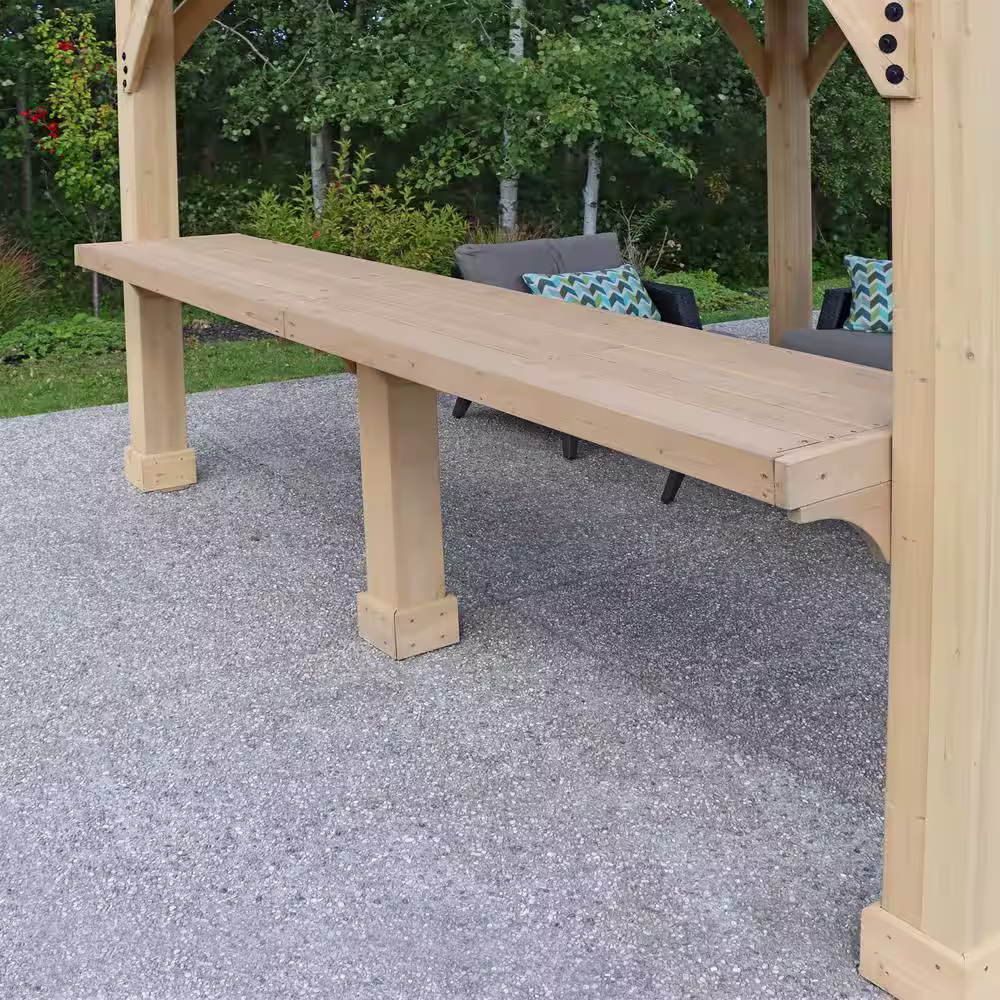 Yardistry Meridian 12 ft. x 16 ft. Premium Cedar Outdoor Patio Shade Gazebo with a 12 ft. Bar Counter and Brown Aluminum Roof