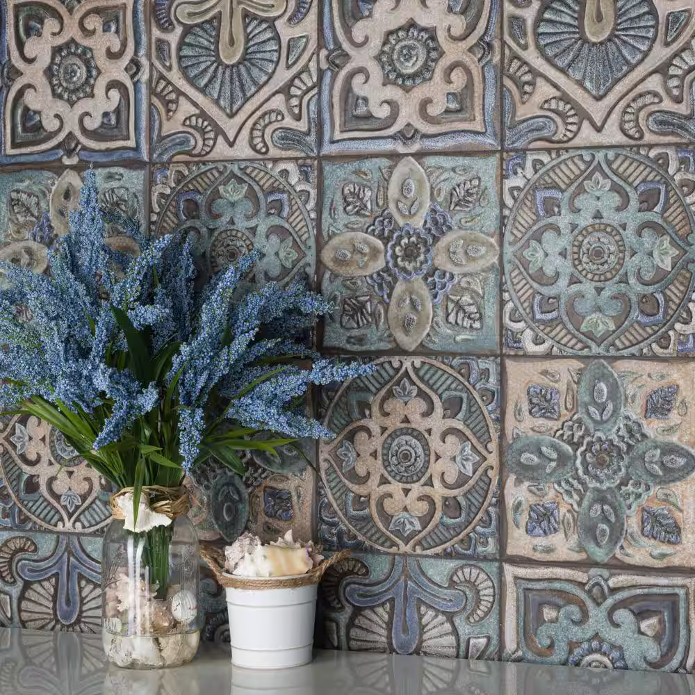 Merola Tile Mandala Decor Mix 7-7/8 in. x 7-7/8 in. Ceramic Wall Tile (11.0 sq. ft./Case)