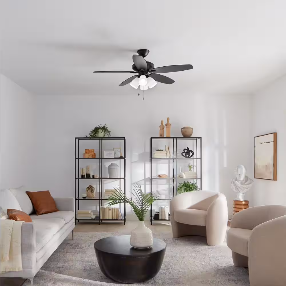 KICHLER Renew Premier 52 in. LED Indoor Satin Black Dual Mount Ceiling Fan with Pull Chain