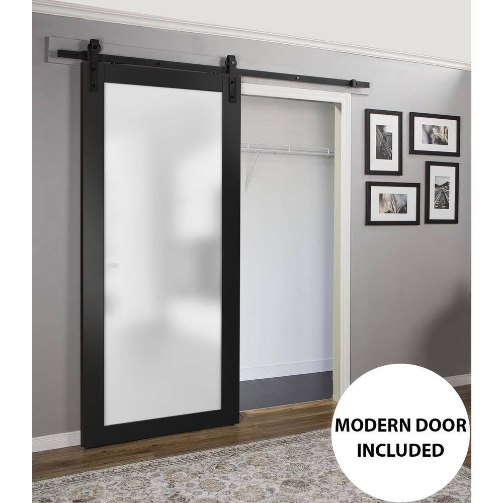 Sartodoors 32 in. x 80 in. 1 Panel Solid No Bore Full Lite Frosted Black Finished Pine Wood Interior Door Slab