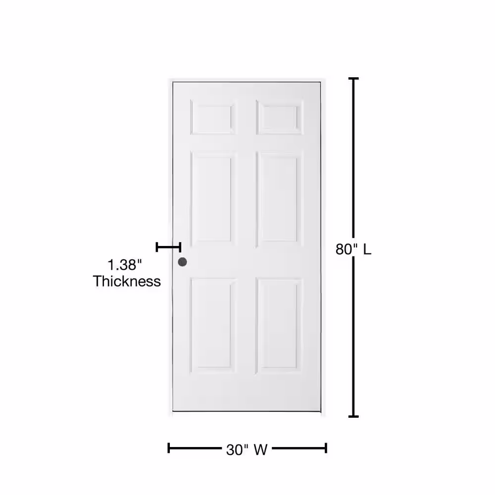 JELD-WEN 30 in. x 80 in. 6 Panel Colonist Primed Right-Handed Textured Molded Composite Single Prehung Interior Door