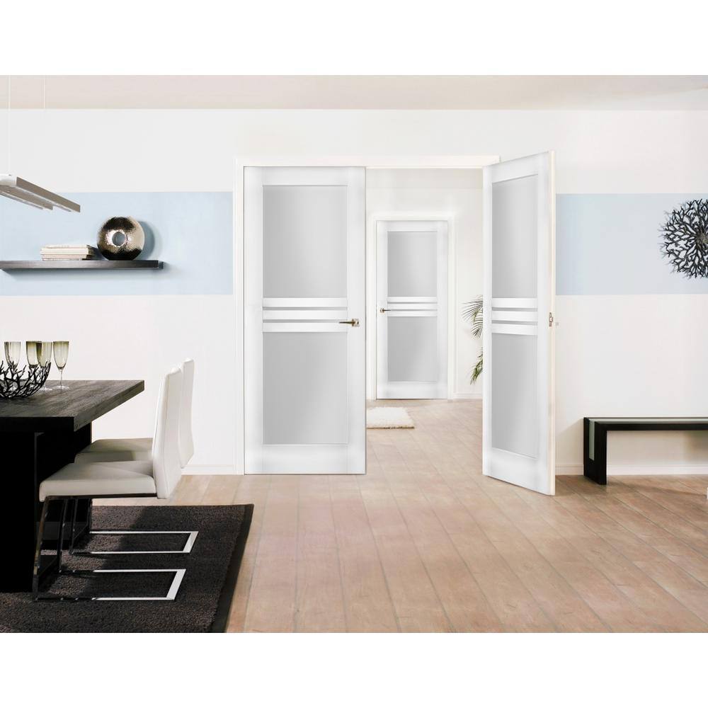 VDOMDOORS 7222 56 in. x 84 in. Universal Handling Full Lite Frosted Glass Solid White Finished Pine MDF Double Prehung French Door