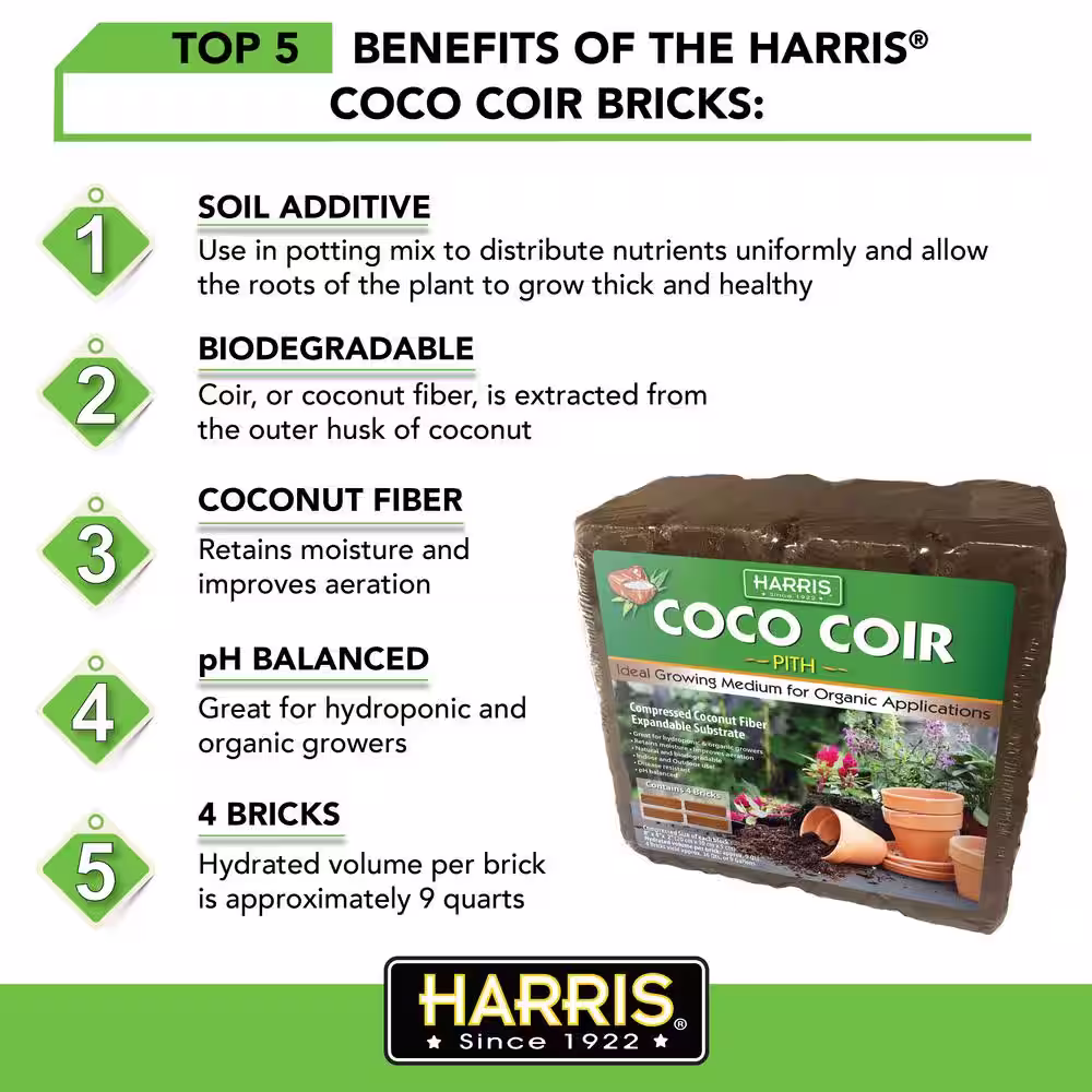 Harris 18 Gal. Expanding Coco Coir Pith (8 Brick/2-Pack) Soilless Growing Media