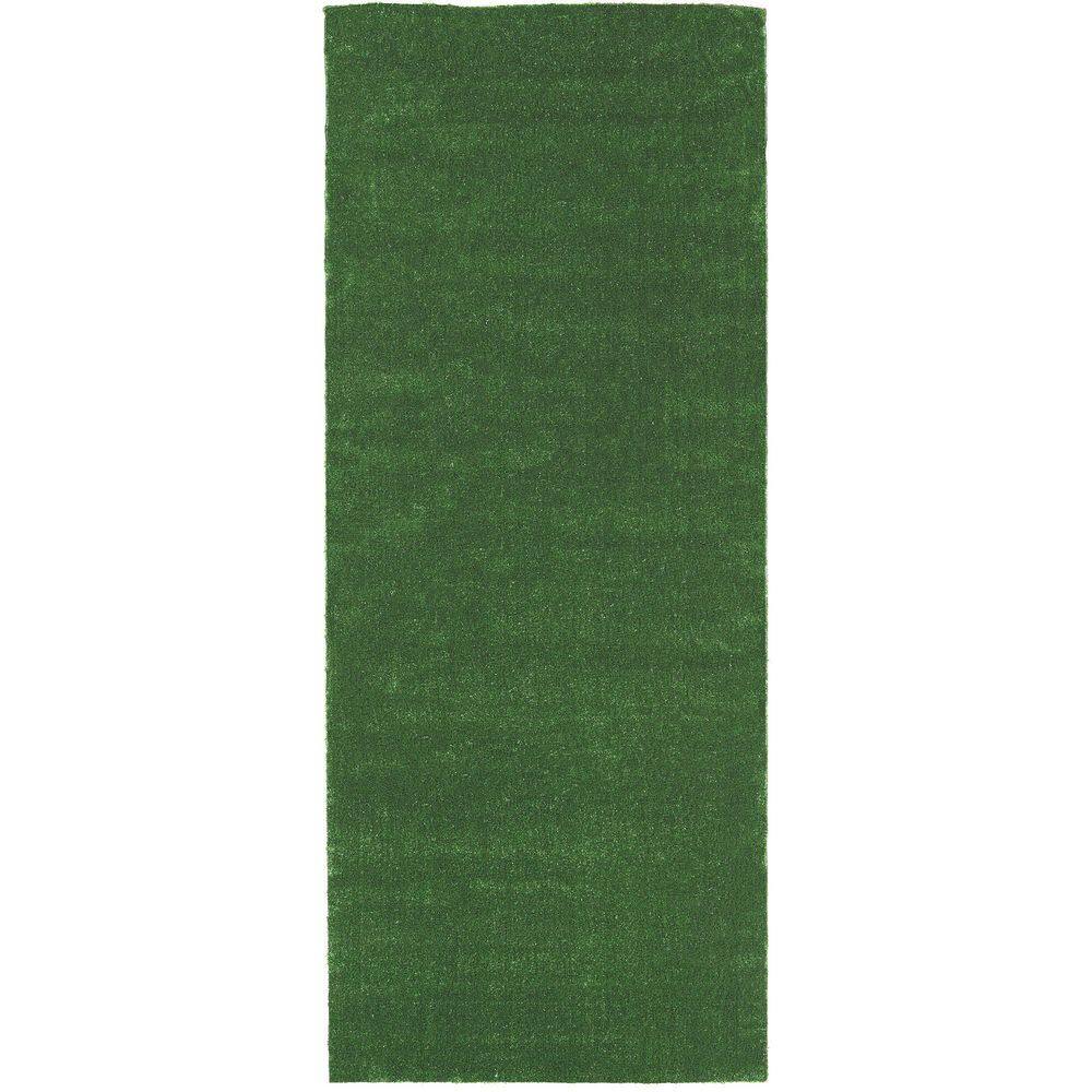 Sweet Home Stores Meadowland Collection Waterproof Solid Indoor/Outdoor 3 ft. x 27 ft. Green Artificial Grass Runner Rug
