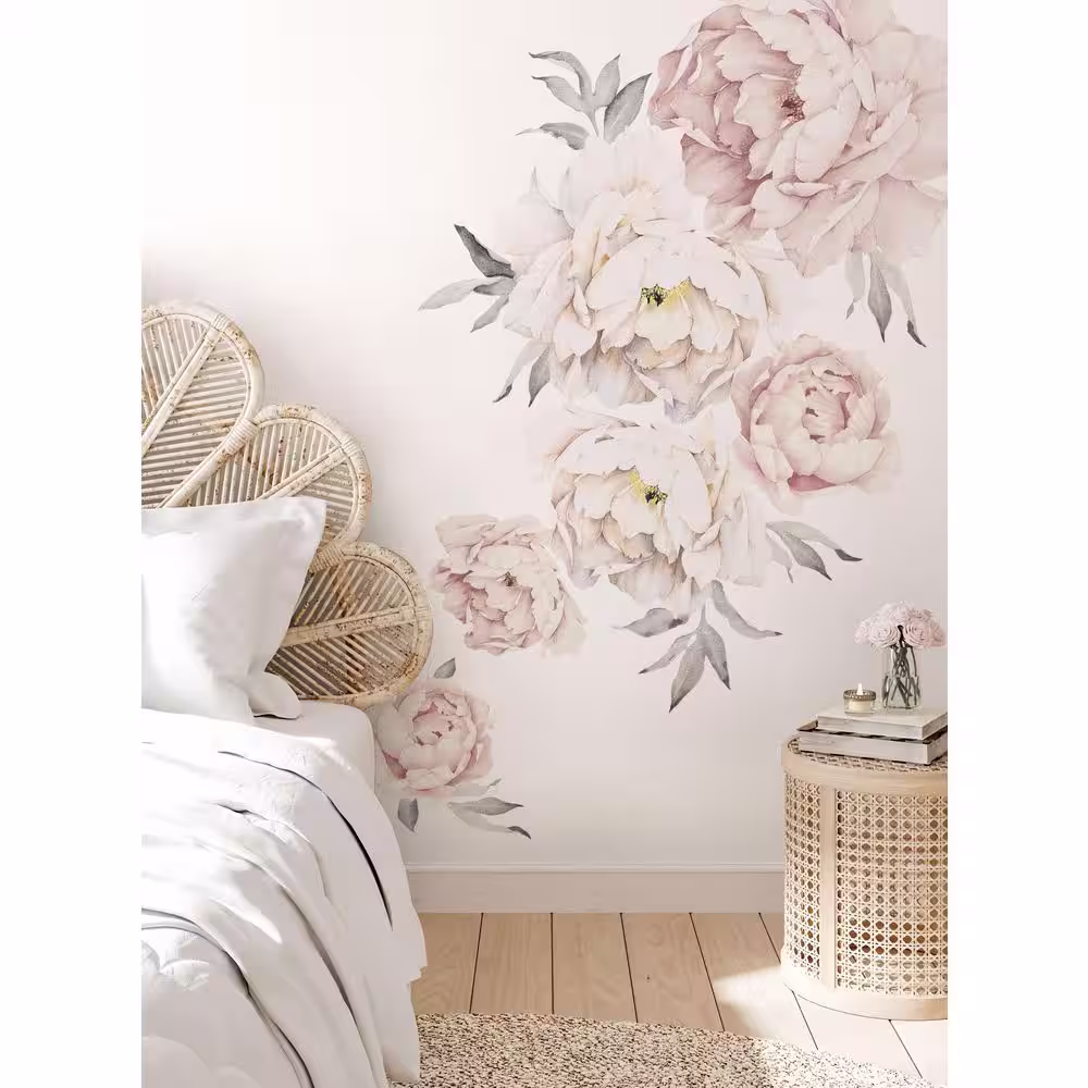None Blushing Peonies Vinyl Wall Sticker Flowers Wall Mural (Set of 6)