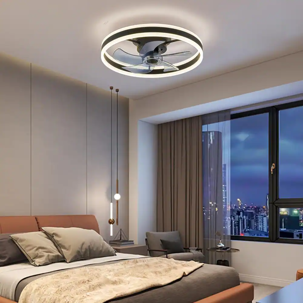 None 20 in. Black Low Profile Flush Mount LED with Remote and APP Smart Control Indoor Ceiling Fan with Dimmable Lighting