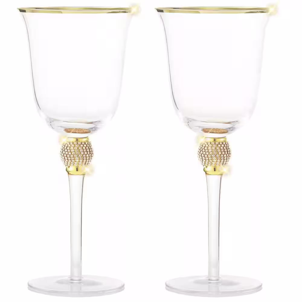 None (Set of 6)  Luxurious Rose and White 18 oz. Wine Glass with Dazzling Rhinestone Design and Gold tone Rim