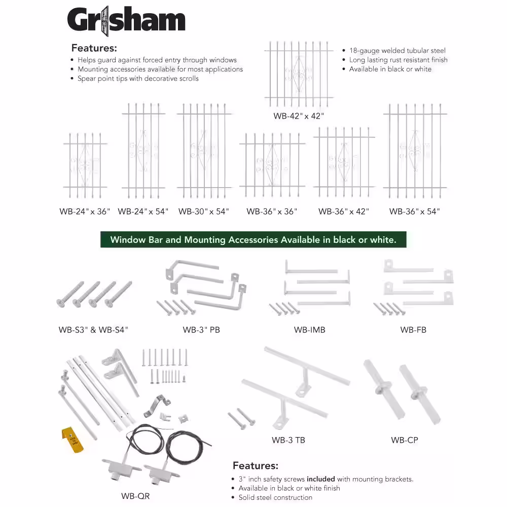 Grisham Steel Inside-Mount Window Bar Bracket, White (4-Pack)