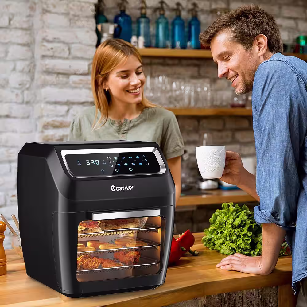 Costway 6 qt. Black 1700W Electric Air Fryer Oven 8-In-1 Rotisserie Dehydrator w/Accessories