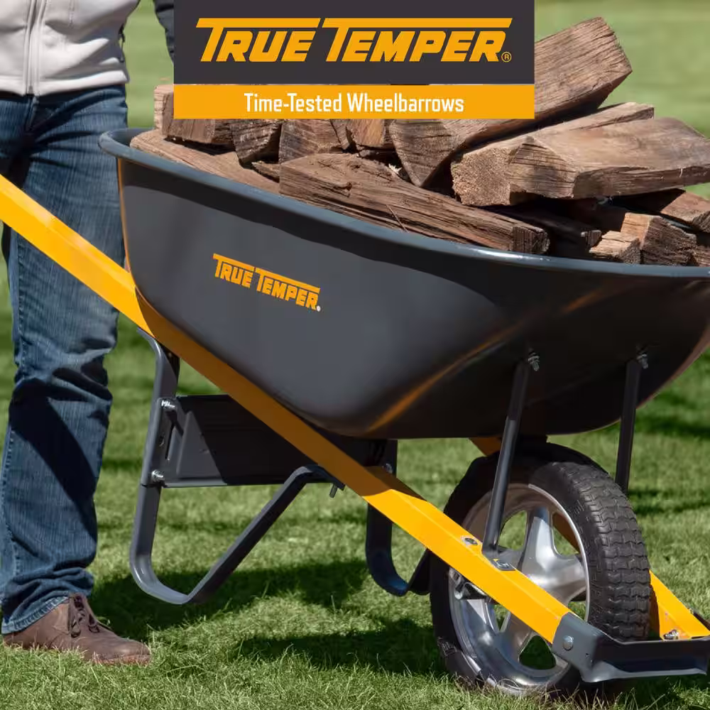 True Temper 6 cu. ft. Wheelbarrow with Steel Handles and Flat Free Tire