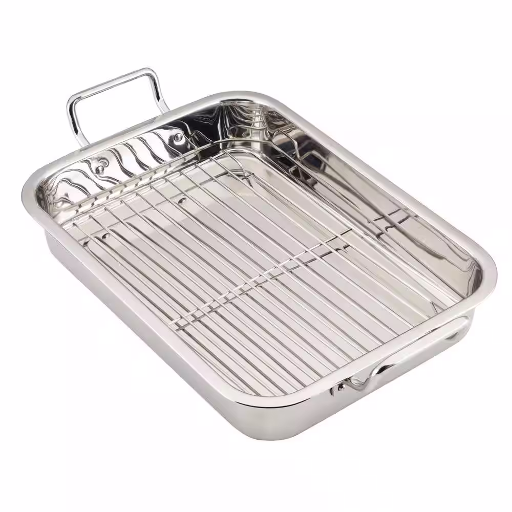 Farberware Classic Traditions 7.8 qt. Silver Stainless Steel, All Cooktops, Roasting Pan with Rack