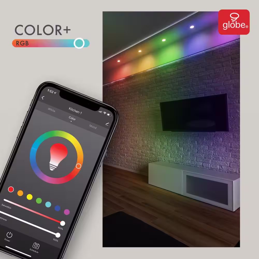 Globe Electric 65-Watt Equivalent E26 Base BR30 Wi-Fi Smart LED Light Bulb Color Changing RGB and Tunable White