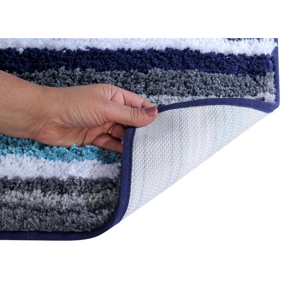 Better Trends Griffie Collection 2-Piece Blue and Grey 100% Polyester 17 in. x 24 in., 17 in. x 24 in. Bath Rug Set
