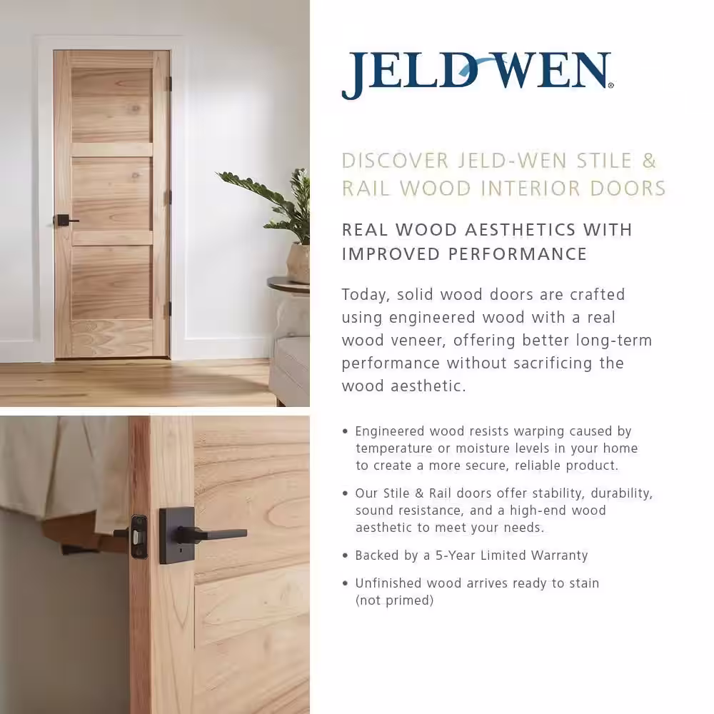 JELD-WEN 30 in. x 78 in. Pine Left-Handed 6-Panel Solid Unfinished Wood Single Prehung Interior Door