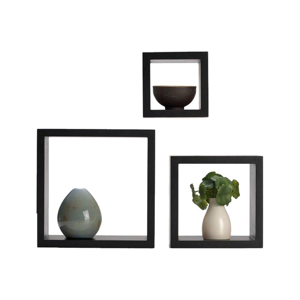 Melannco Floating 9 in. W x 4 in. D x 9 in.H Espresso MDF Wood 3-Piece Cube Decorative Wall Shelf