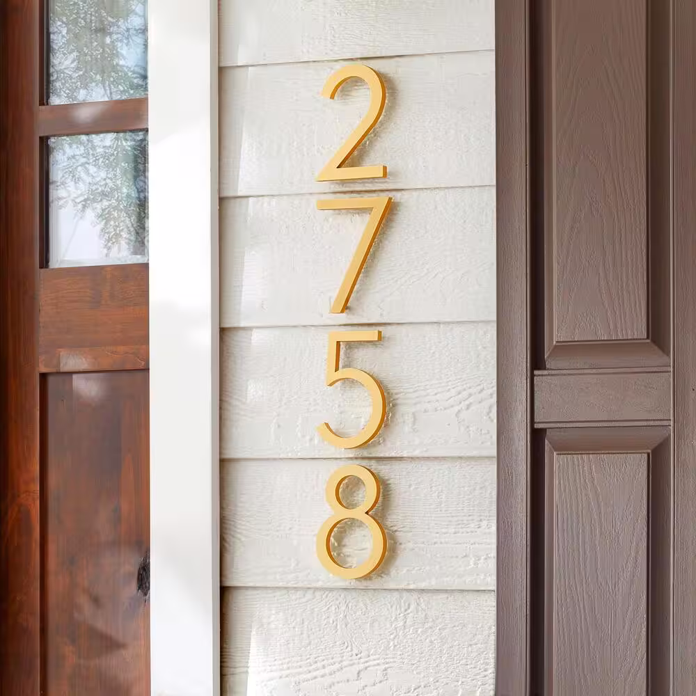 Everbilt 6 in. Brushed Brass Aluminum Floating or Flat Modern House Number 7