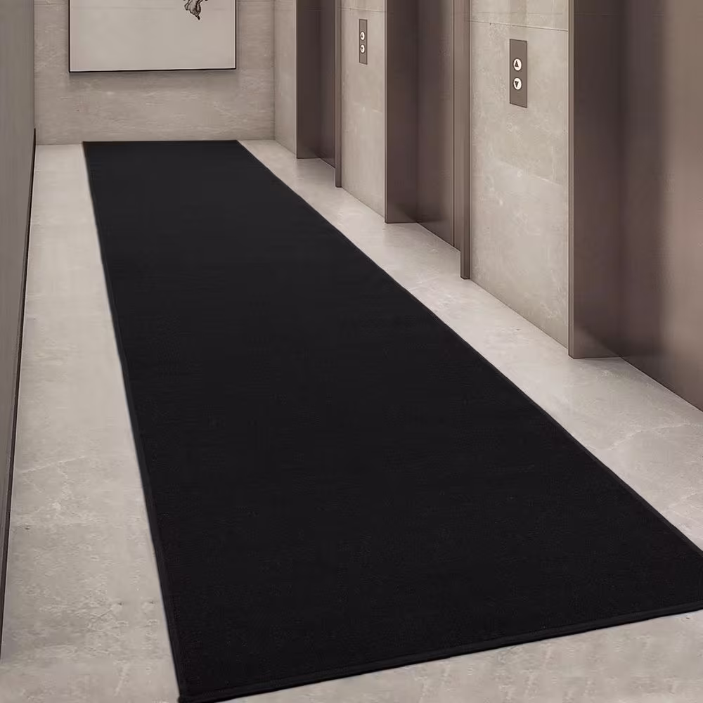 Ottomanson Sweet Home Collection Non-Slip Rubberback Modern Solid Design 2x12 Indoor Runner Rug, 1 ft. 10 in. x 12 ft., Black