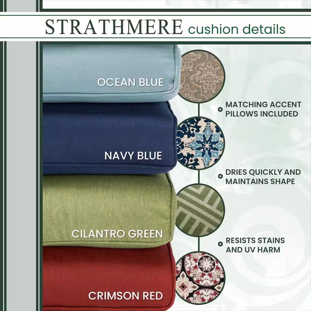 Hanover Strathmere 6-Piece All-Weather Wicker Patio Seating Set with Crimson Red Cushions, 4 Pillows, Coffee Table