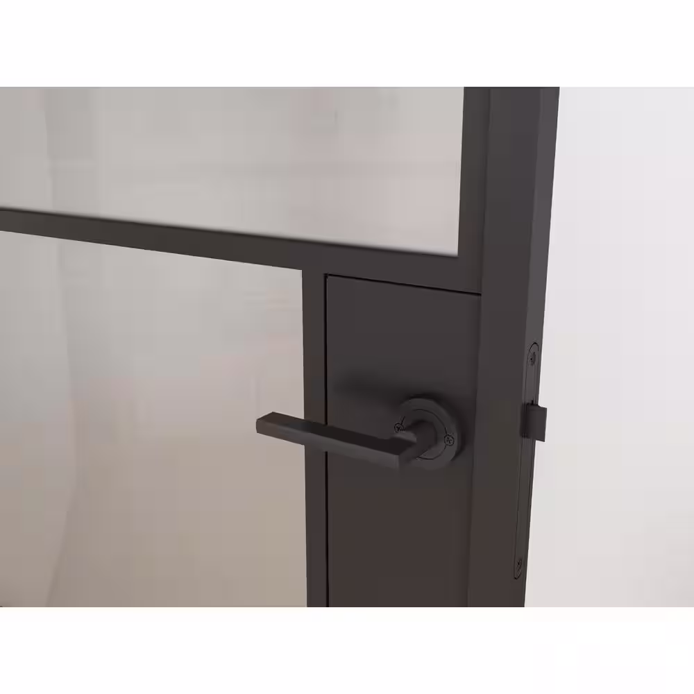 CALHOME 36 in. x 85 in. 4 Lite Frost Glass Black Steel Frame Prehung Interior Door with Door Handle