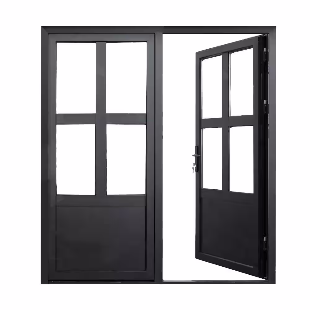 TEZA DOORS Teza French Doors 73.5 in. x 80 in. Matte Black Aluminum French Door 4 Lite Right Hand Inswing