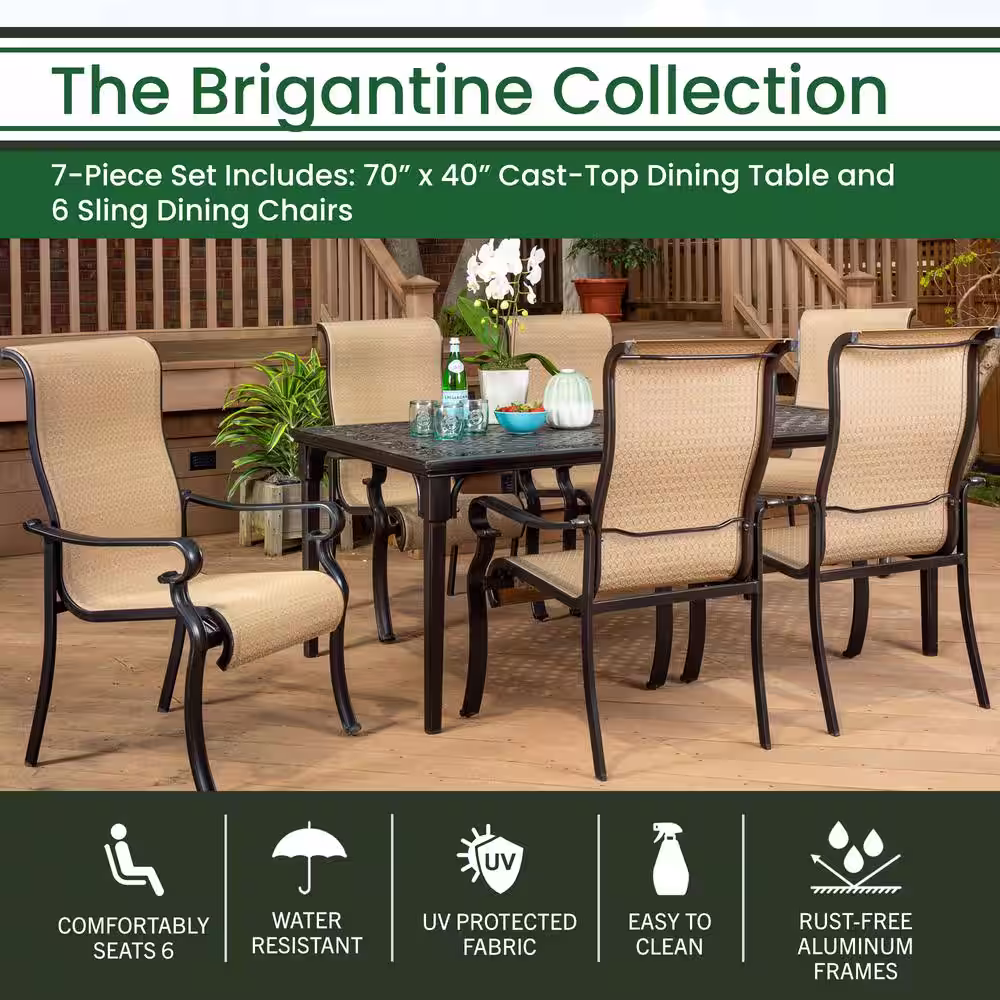 Hanover Brigantine 7-Piece Patio Outdoor Dining Set with 6-Dining Chairs and Aluminum Rectangular Dining Table