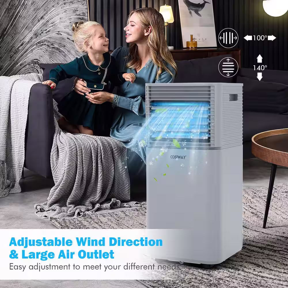 Costway 8000 BTU ASHRAE 5300 BTU (DOE) Portable Air Conditioner Cools 230 sq. ft. with Dehumidifier Remote in Gray
