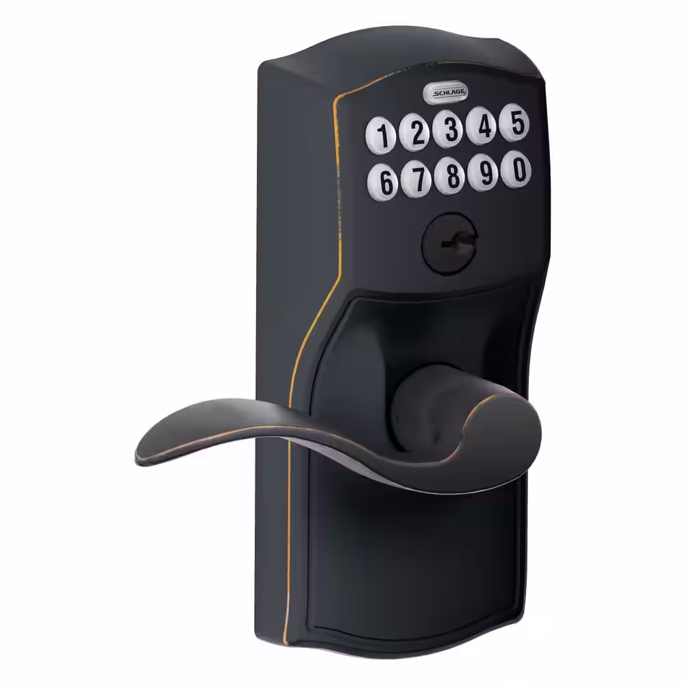 Schlage Camelot Aged Bronze Keypad Door Lock with Accent Handle and Flex Lock