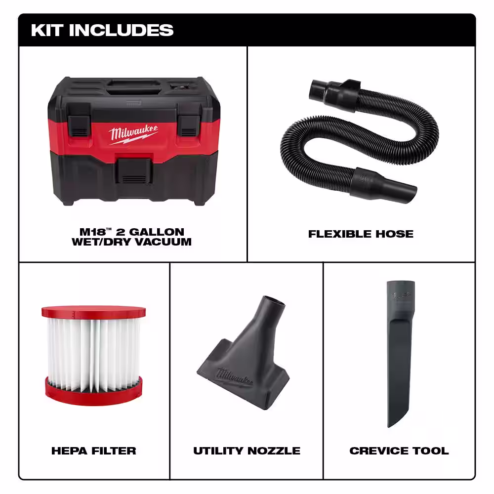 Milwaukee M18 18-Volt 2 Gal. Lithium-Ion Cordless Wet/Dry Vacuum with M18 18-Volt Lithium-Ion 1/4 in. Compact Impact Driver Kit