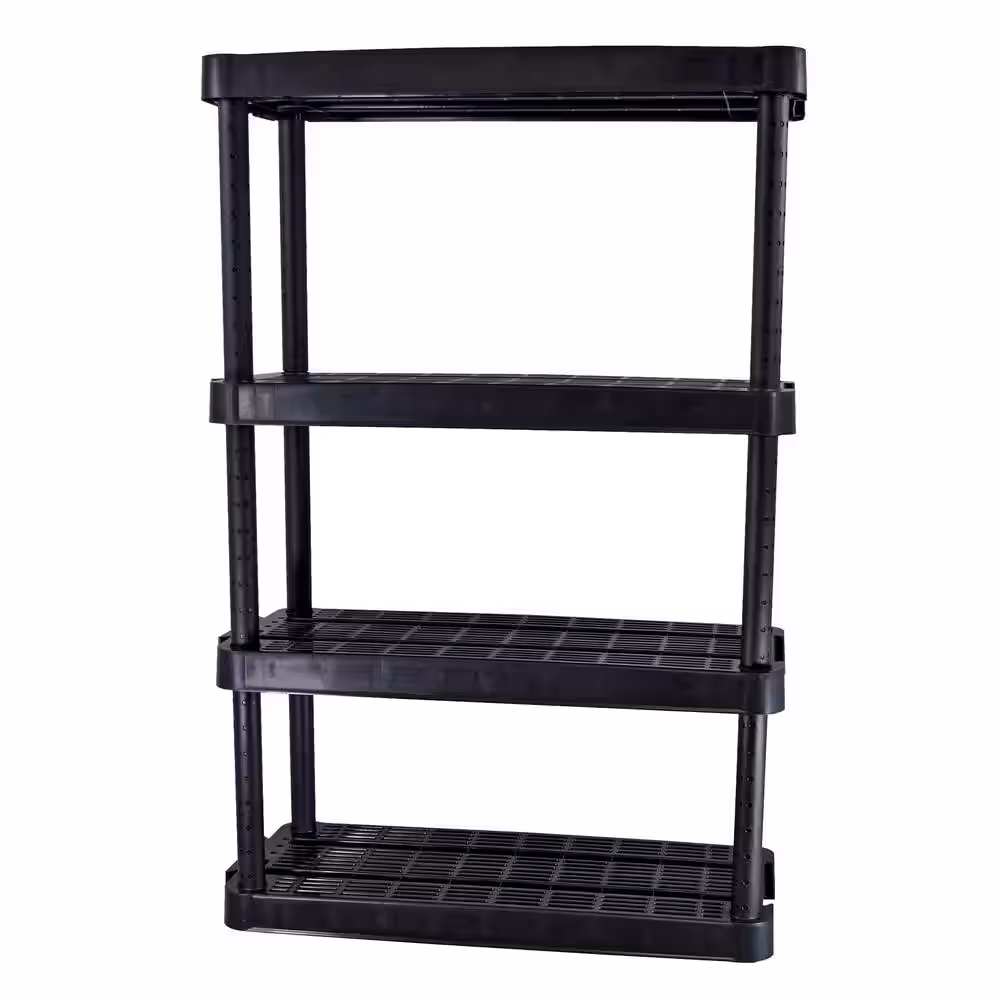 GRACIOUS LIVING 32 in. x 54.5 in. x 14 in. 4 Tier Wide Light Duty Plastic Freestanding Garage Storage Shelving Unit, Black (4-Pack)
