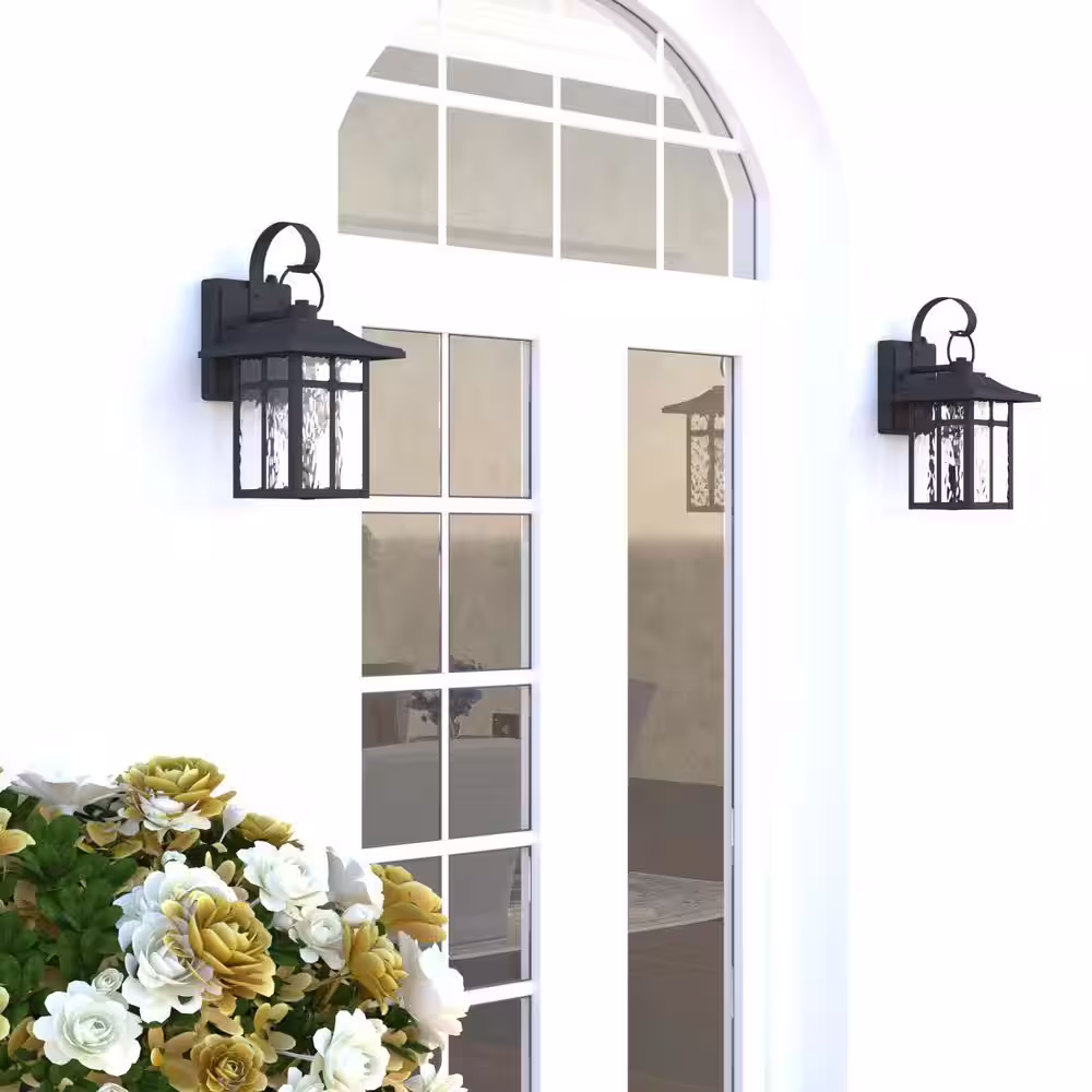 Maxax Hawaii Montpelier 1-Light Black Hardwired 12.4 in. H Outdoor Sconce Dusk to Dawn Wall Lantern Sconce (2-Pack)