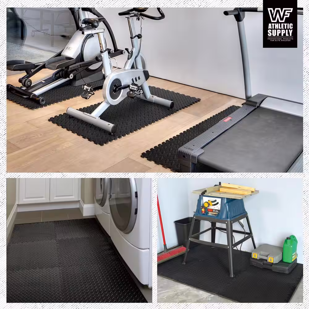 None Puzzle Exercise Mat Black 24 in. x 24 in. x 0.5 in. EVA Foam Interlocking Tiles with Border (72 sq. ft.)