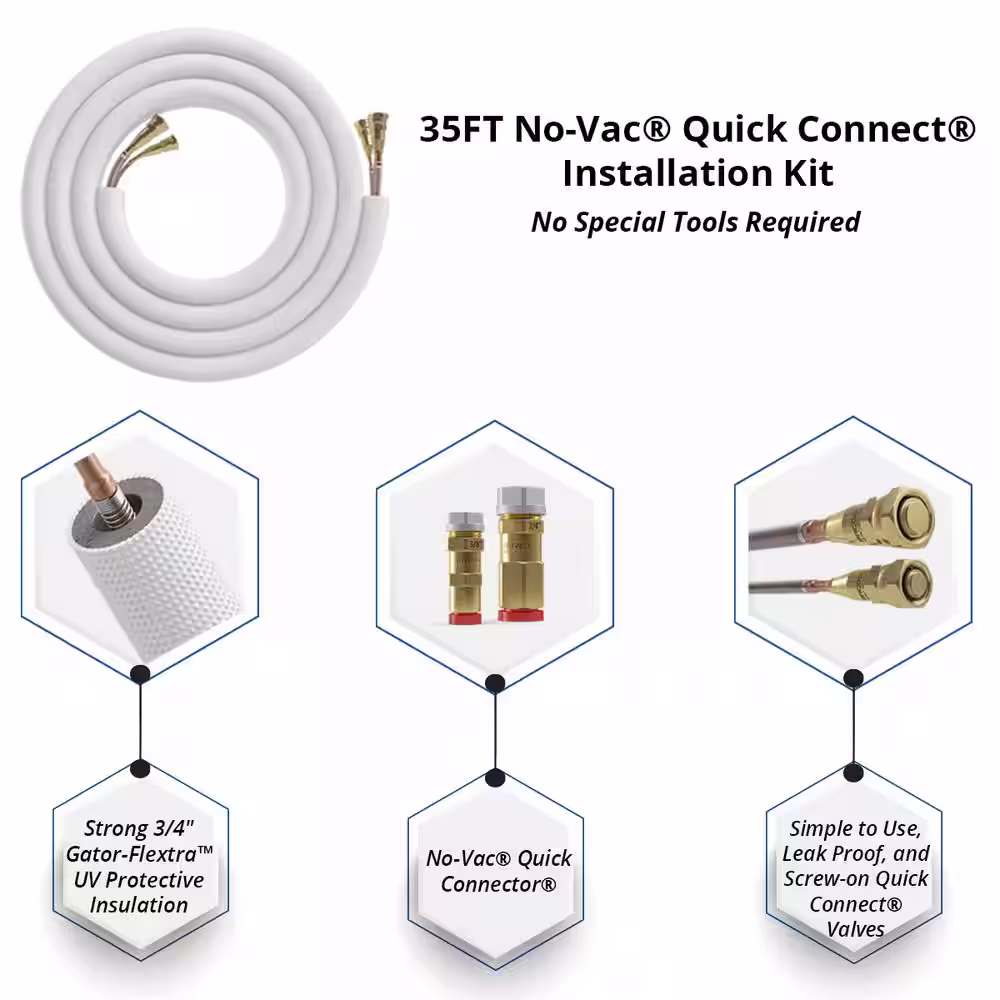 MRCOOL DIY Universal 4 Ton 48000 BTU 18 SEER Split System Heat Pump with 35 ft. NoVac Install Kit and 10kW HeatKit 208/230V