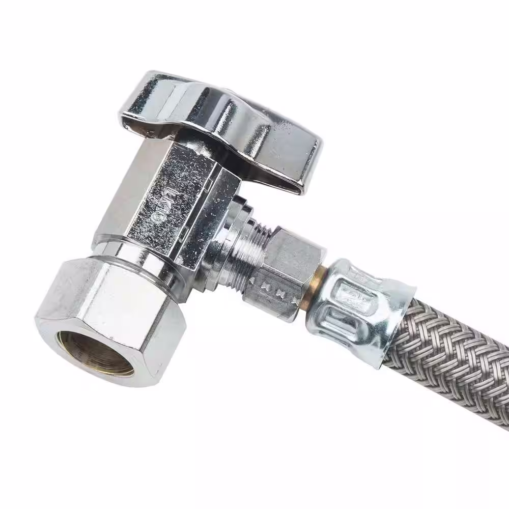BrassCraft Toilet Kit: 12 in. Braided Supply Line with 1/2 in. Comp x 3/8 in. Comp 1/4 Turn Ball Angle Valve and Flange
