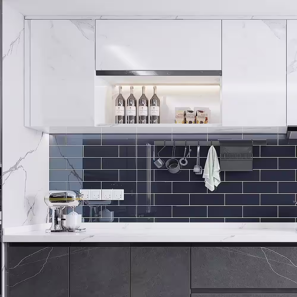 Giorbello Midnight Blue 4 in. x 12 in. x 8mm Glass Subway Tile (5 sq. ft./Case)