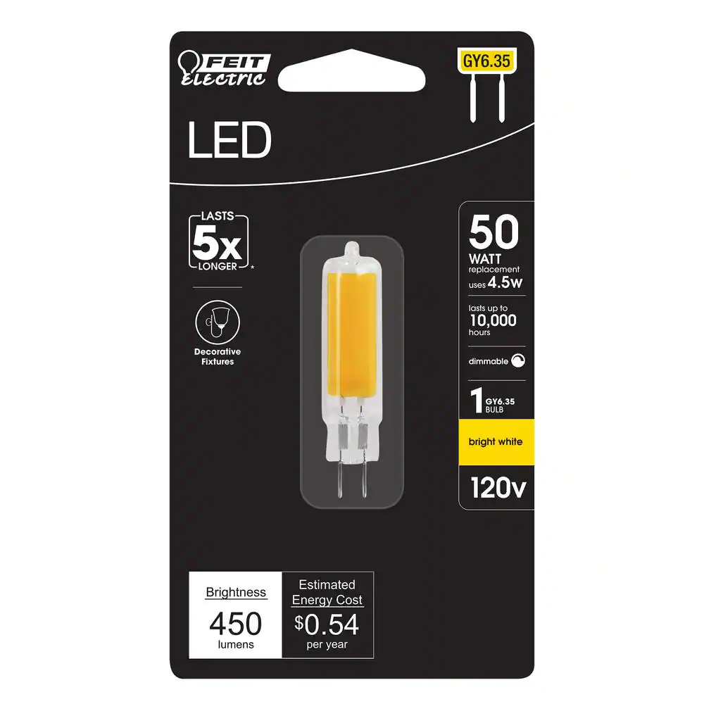 Feit Electric 50-Watt Equivalent T4 Glass GY6.35 Bi-Pin Base Decorative LED Light Bulb in Bright White (3000K) (1-Bulb)