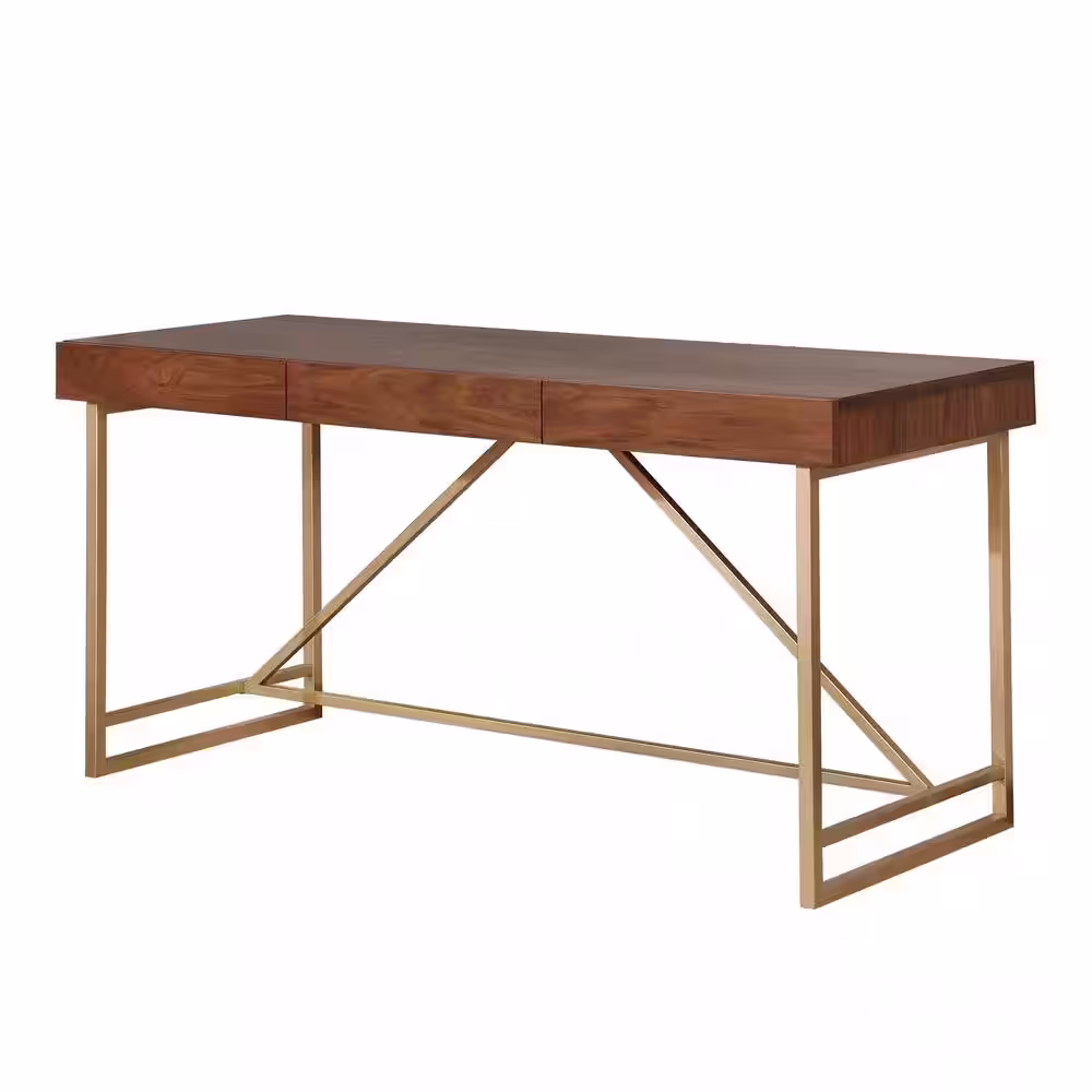 Furniture of America Bendrey 60 in. Rectangle Light Walnut Wood 3-Drawer Writing Desk