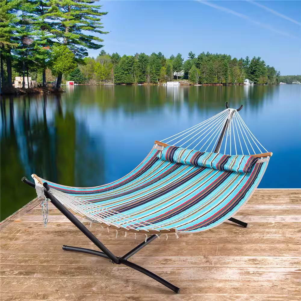Costway 3.3 ft. Metal 2-Person Hammock Stand in Black Heavy-Duty Frame Storage bag Included 450 lbs. Capacity