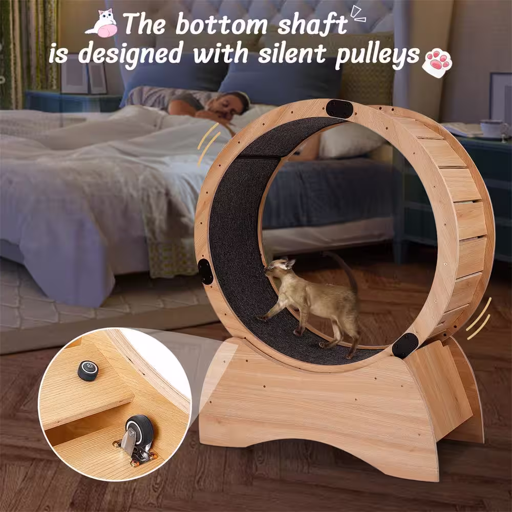 None Cat Exercise Wheel - Running, Spinning, and Scratching Fun, Cat Treadmill with Carpeted Runway, Kitty Cat Sport Toy