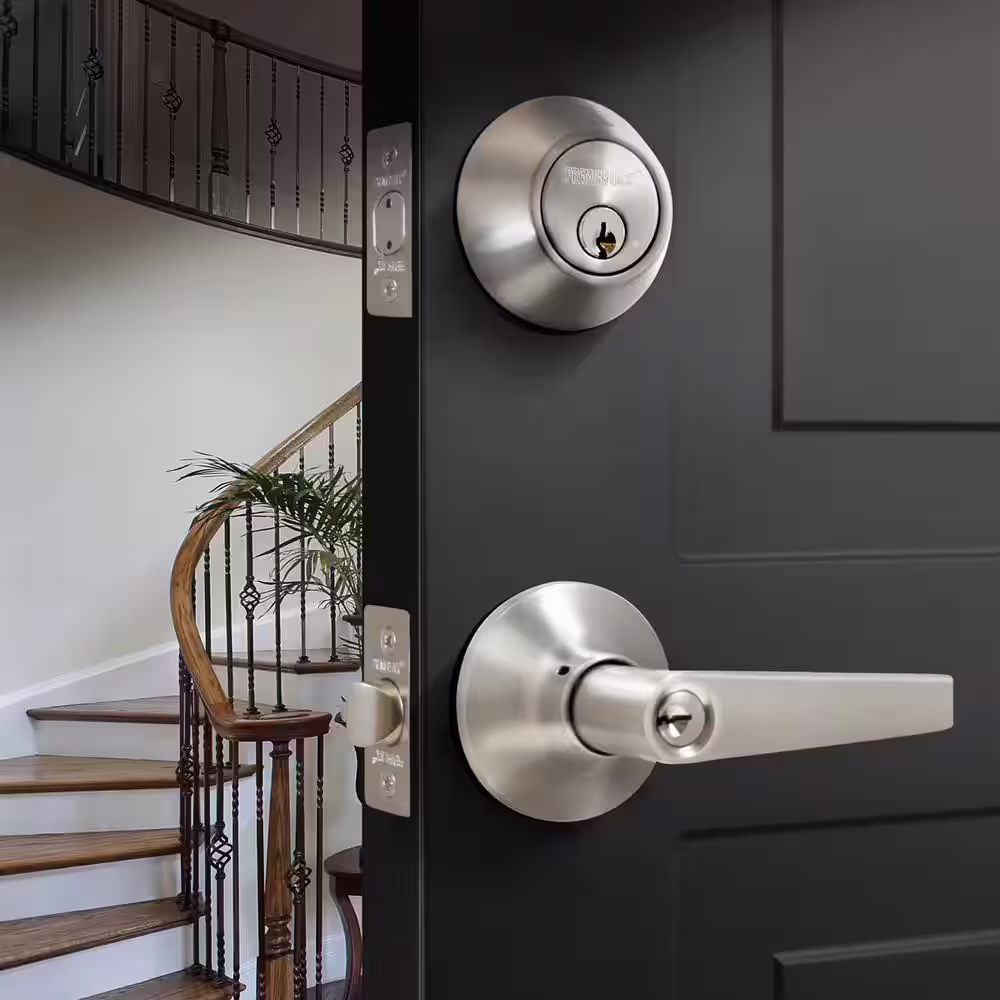 Premier Lock Stainless Steel Entry Door Handle Combo Lock Set with Deadbolt and 4 SC1 Keys, Keyed Alike