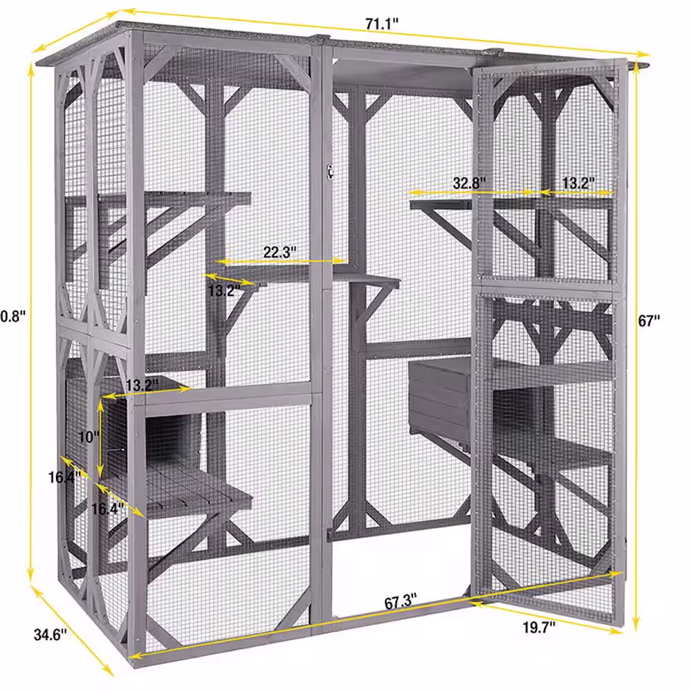 None Walk-in Extra Large Outdoor Cat Enclosure Connected To House