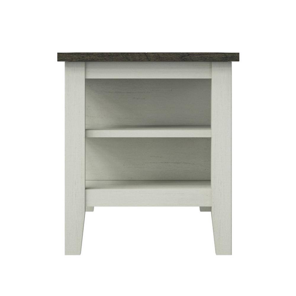 Twin Star Home Old Wood White Storage Bench with Removable Dividers 17.88 in. x 40 in. x15.5 in.