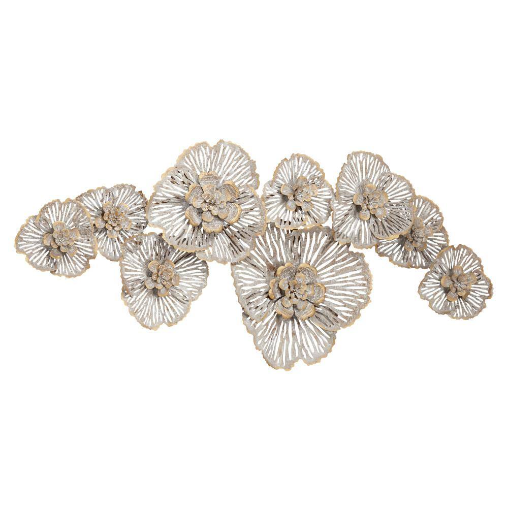 Litton Lane Metal Gray Floral Wall Decor
