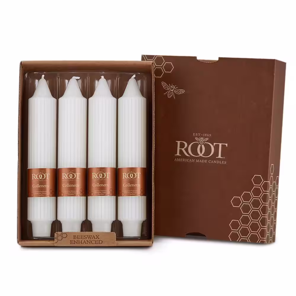 ROOT CANDLES Grecian Collenette 7 in. White Unscented Taper Candle (Set of 4)