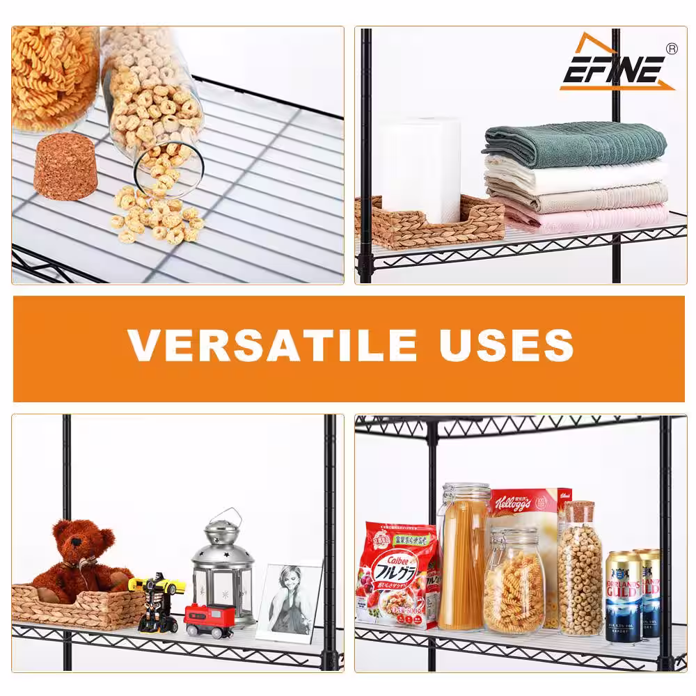 EFINE Black 4-Tier Carbon Steel Wire Garage Storage Shelving Unit NSF Certified (2-Pack) (30 in. W x 47 in. H x 14 in. D)