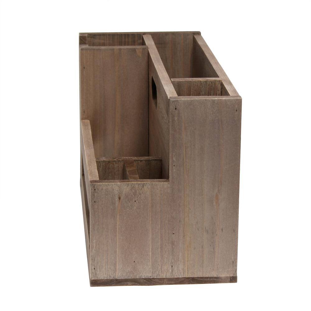 Elegant Designs 9.08 in. x 7.13 in x 15.75 in. Farmhouse Beige Wooden Flatware and Utensils Caddy