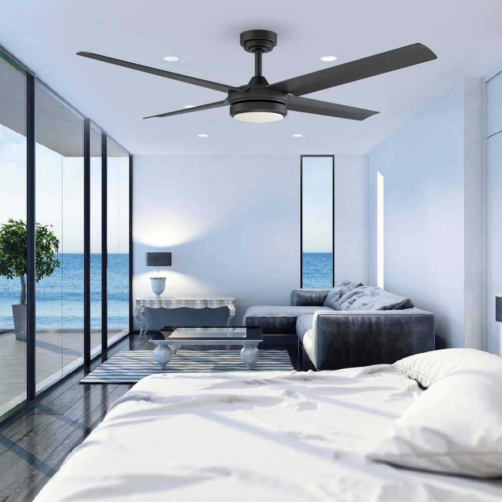 Altitude Laritza 56 in. LED Indoor/Outdoor Matte Black Ceiling Fan with Remote Control and White Color Changing Light Kit